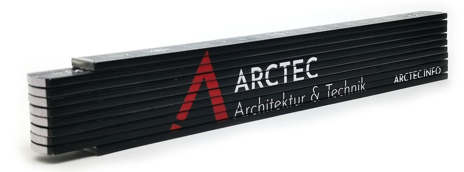 schwarzer Werbezollstock mit 90° Einrastung